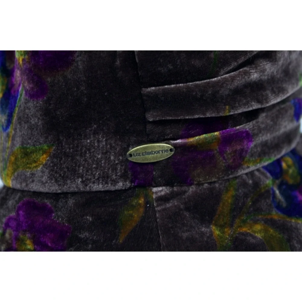 Vintage Liz Claiborne Brown Floral Velvet Bucket Hat w Bow OS Grannycore‎